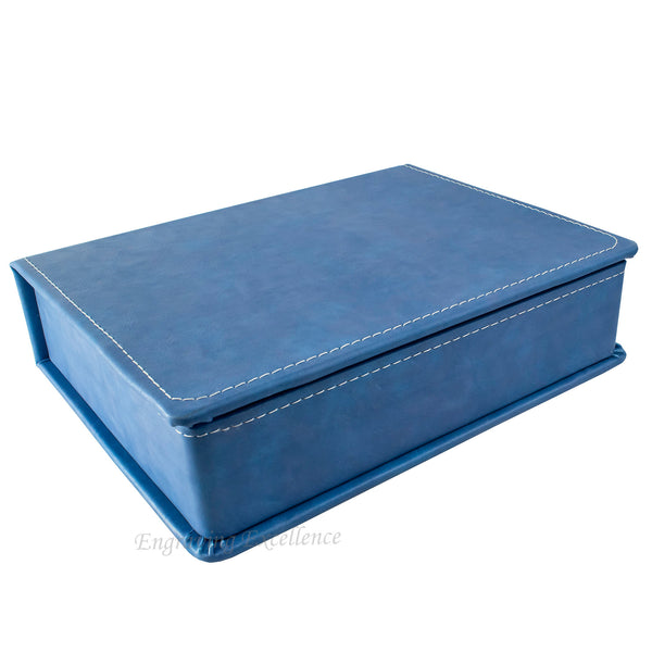 Blue Leather Hip Flask Gift Set - Happy Birthday Style 2