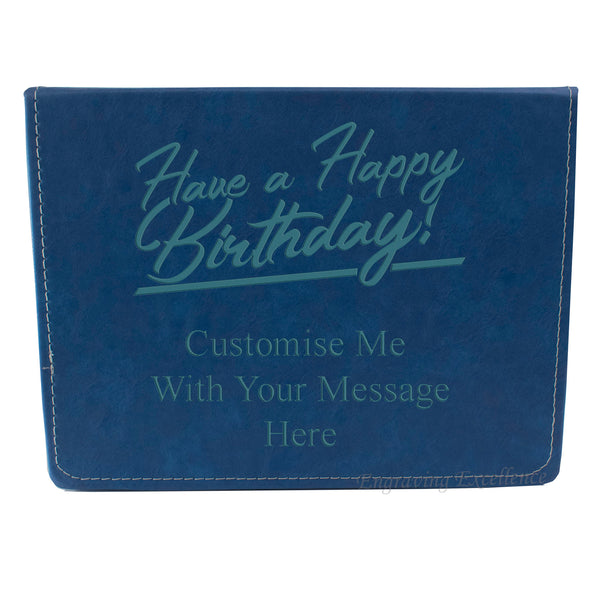 Blue Leather Hip Flask Gift Set - Happy Birthday Style 2
