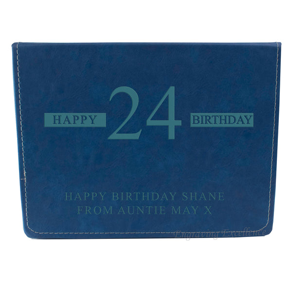 Blue Leather Hip Flask Gift Set - Happy Birthday Style 3