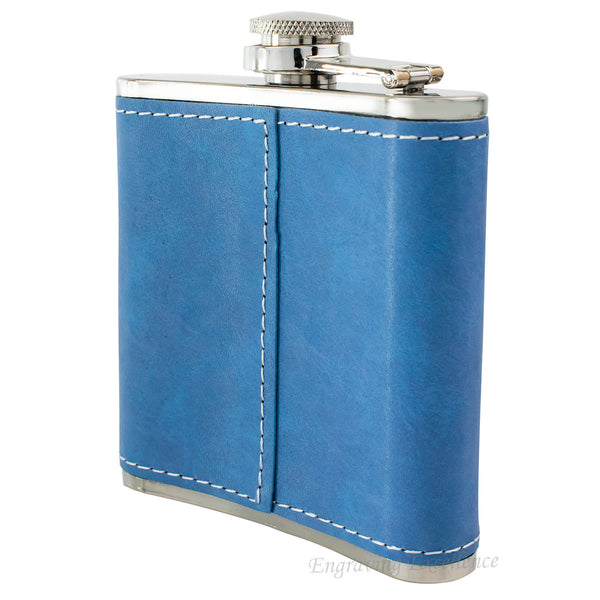 Blue Leather Hip Flask Gift Set - Monogram Design