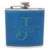 Blue Leather Hip Flask Gift Set - Monogram Design