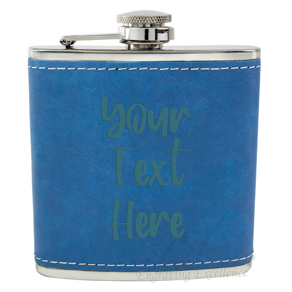 Blue Leather Hip Flask Gift Set - Your Text Here