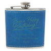 Blue Leather Hip Flask Gift Set - Happy Birthday Style 2