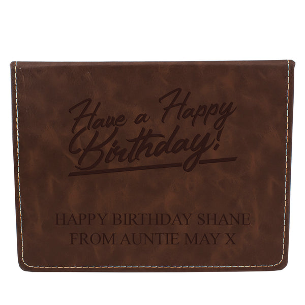 Brown Leather Hip Flask Gift Set - Happy Birthday Style 2