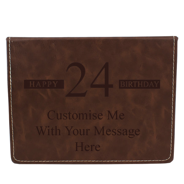 Brown Leather Hip Flask Gift Set - Happy Birthday Style 3