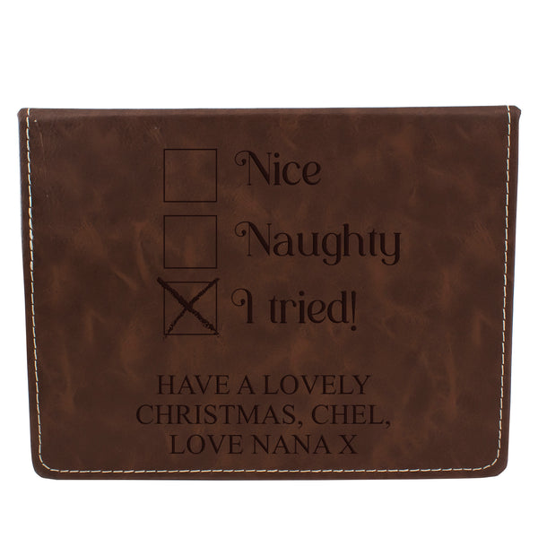 Brown Leather Hip Flask Gift Set - Christmas Design