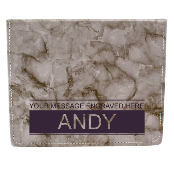 Grey Marble Leather Hip Flask Gift Set - Boxed Name