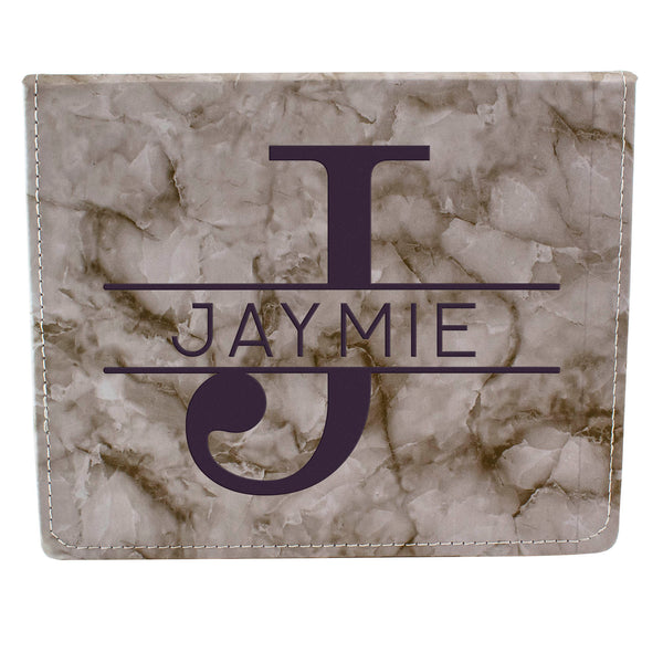 Grey Marble Leather Hip Flask Gift Set - Monogram Design