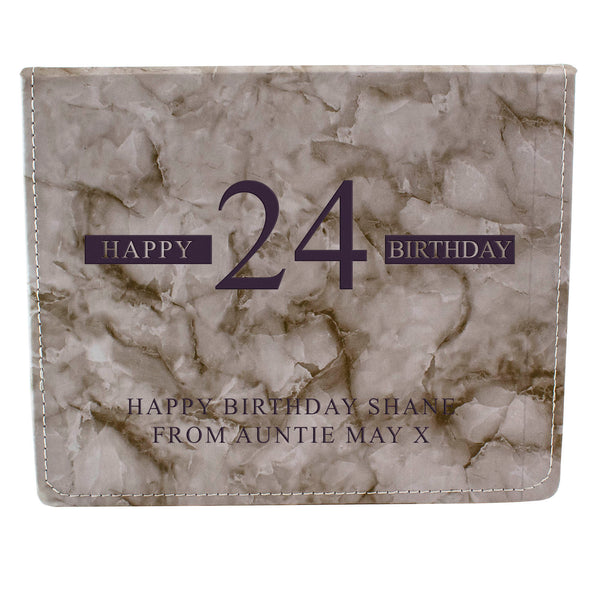 Grey Marble Leather Hip Flask Gift Set - Happy Birthday Style 3