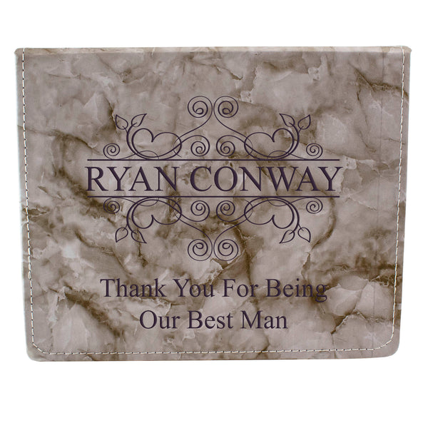 Grey Marble Leather Hip Flask Gift Set - Wedding Flourishes Design