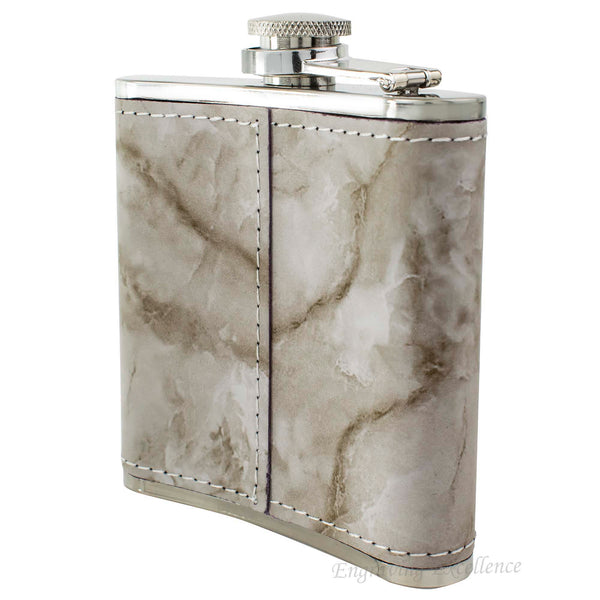 Grey Marble Leather Hip Flask Gift Set - Wedding Flourishes Design