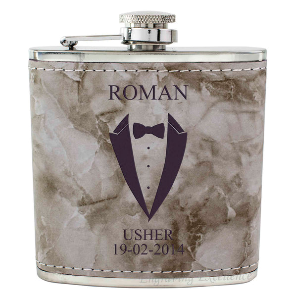 Grey Marble Leather Hip Flask Gift Set - Wedding Suit Design