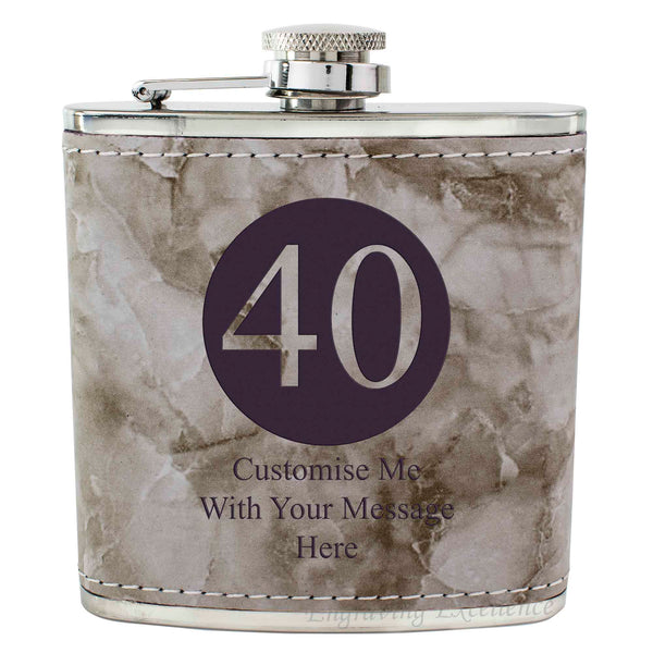 Grey Marble Leather Hip Flask Gift Set - Happy Birthday Style 1
