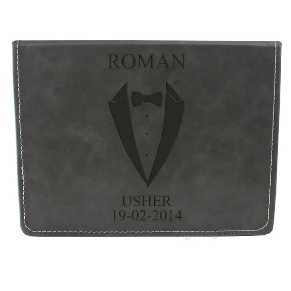 Grey Leather Hip Flask Gift Set - Wedding Suit Design