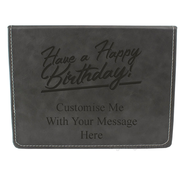 Grey Leather Hip Flask Gift Set - Happy Birthday Style 2