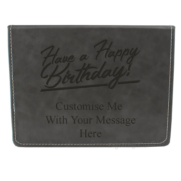 Grey Leather Hip Flask Gift Set - Happy Birthday Style 2