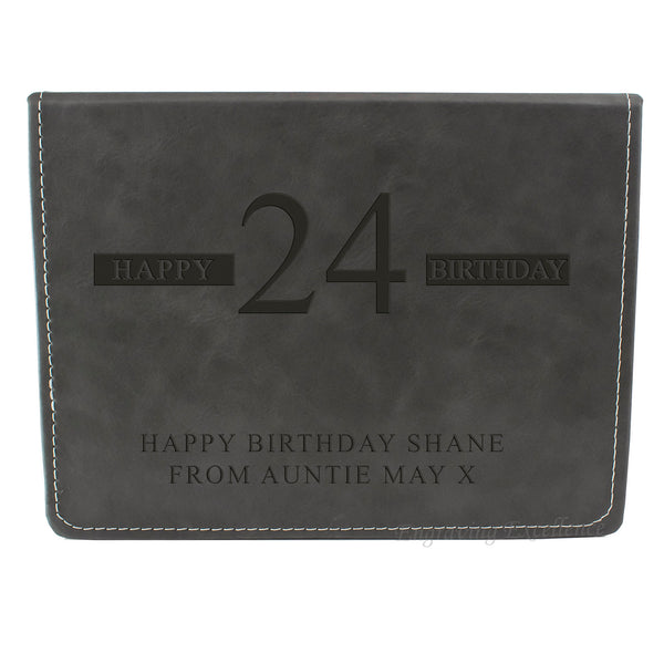 Grey Leather Hip Flask Gift Set - Happy Birthday Style 3