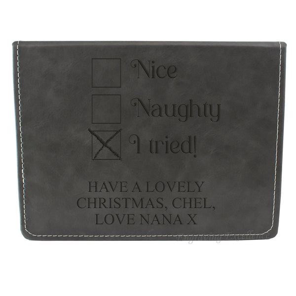 Grey Leather Hip Flask Gift Set - Christmas Design