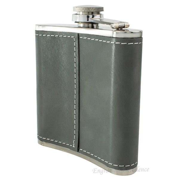 Grey Leather Hip Flask Gift Set - Happy Birthday Style 2