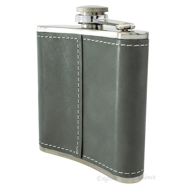 Grey Leather Hip Flask Gift Set - Boxed Name
