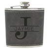 Grey Leather Hip Flask Gift Set - Monogram Design