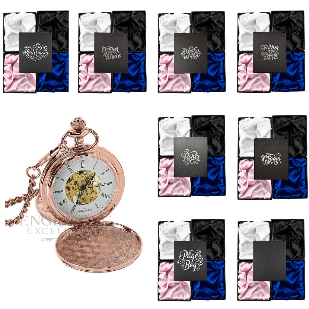 Rose Gold Mechanical Roman Pocket Watch in a Wedding Printed Gift