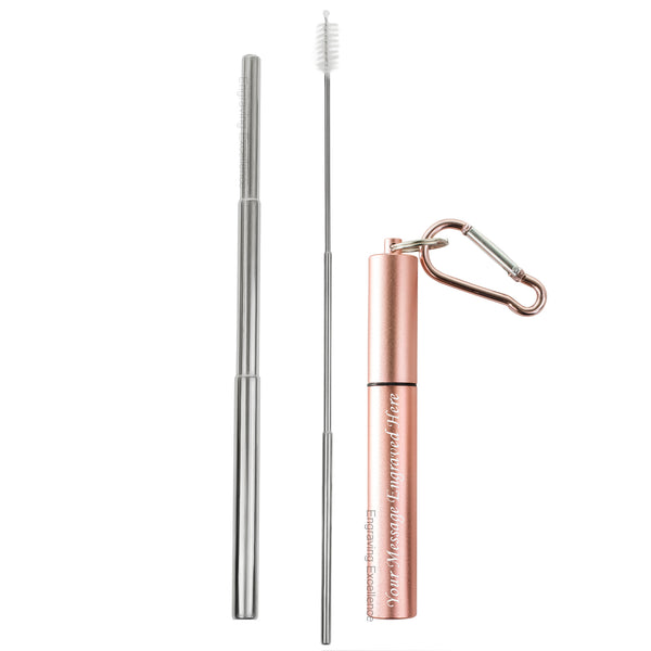 Personalised Collapsible Reusable Straw - Rose Gold