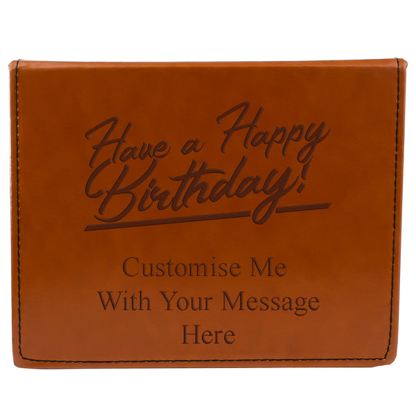 Tan Brown Leather Hip Flask Gift Set - Happy Birthday Style 2