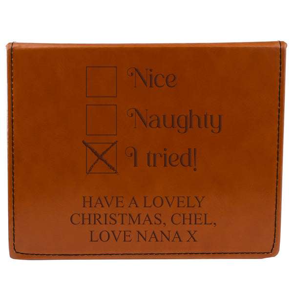 Tan Brown Leather Hip Flask Gift Set - Christmas Design