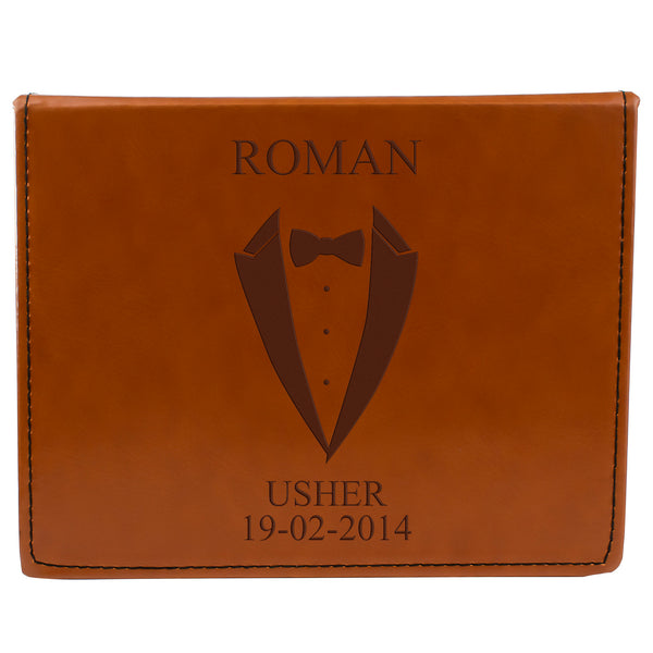 Tan Brown Leather Hip Flask Gift Set - Wedding Suit Design