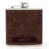 Brown Leather Hip Flask Gift Set - Boxed Name